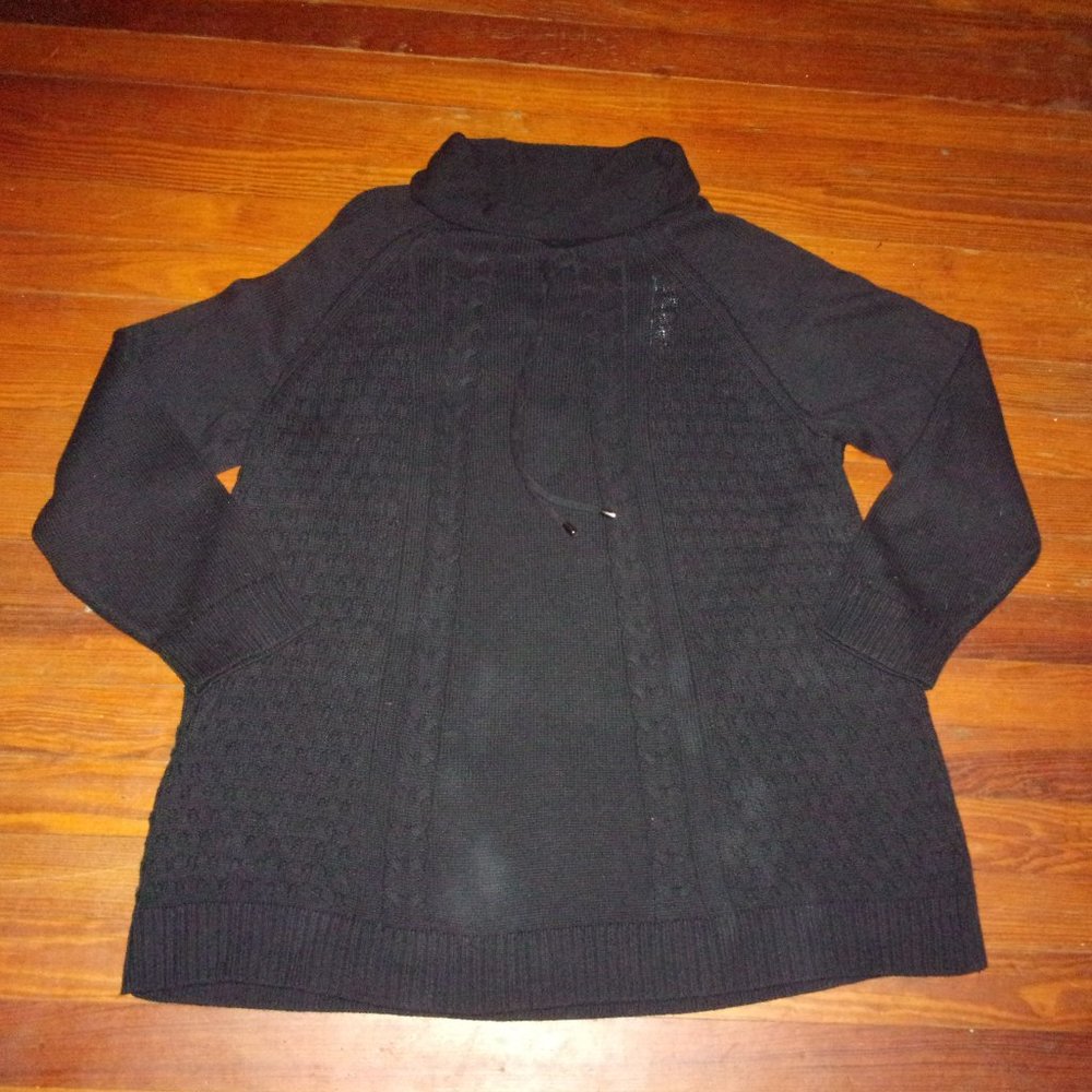 Catherines Cable Knit Front Drawstring Neck Sweater